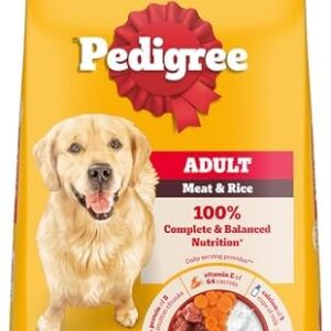 pedigree adult dry dog food, meat & rice, 10 kg, contains 37 essential nutrients, 100% complete & balanced food for adult dogs